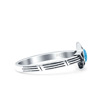 Star Petite Dainty Round Lab Created Blue Opal Promise Ring Band Oxidized Braided 925 Sterling Silver